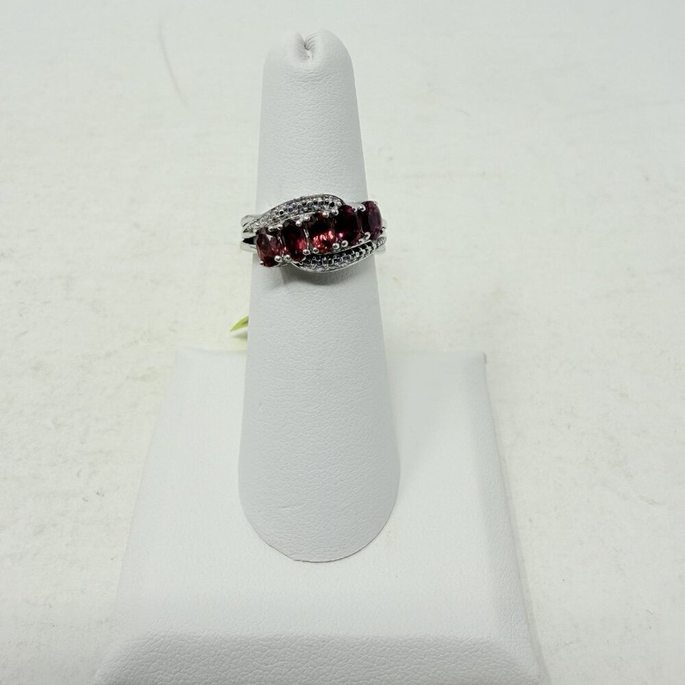 Shop LC Orissa Rhodolite Garnet Oval 5 Stone Size 5 Ring in Sterling Silver 5350